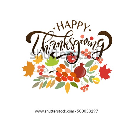 Hand Drawn Happy Thanksgiving Lettering Typography Stock ...