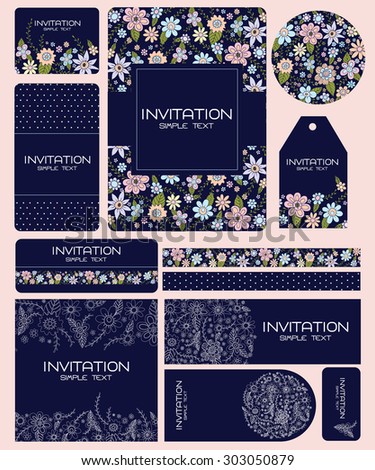 Wedding Card Invitation suite with flower Templates
