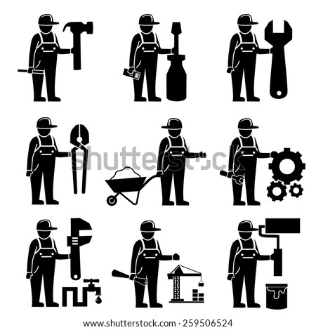 Construction Worker Iconsvector Stock Vector 259506524 - Shutterstock