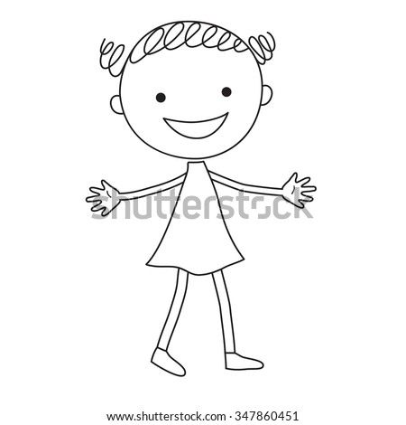 Cute Cartoon Girl Black White Vector Stock Vector 30385372 - Shutterstock