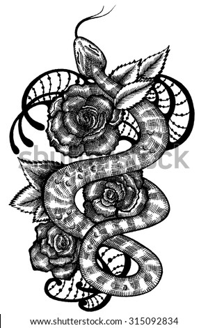 Snake Snake Roses Snake Tattoo Snake Stock Vector 315092834 - Shutterstock