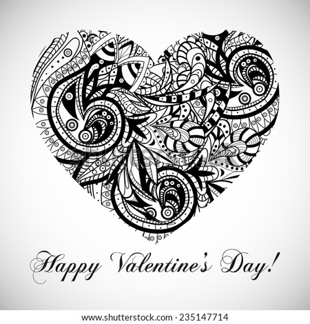 Vector Vintage Black White Valentines Day Stock Vector ...