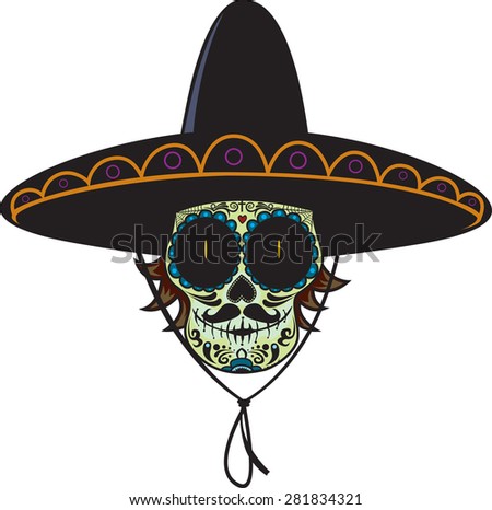Traditional Mexican Skull Sombrero Vector Skull Stock Vector 267644639