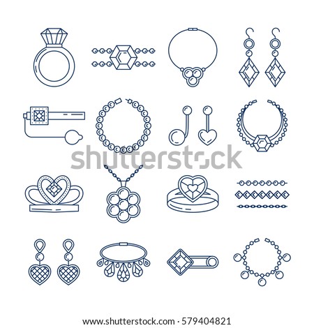 Download Set Vector Jewelry Line Icons Diamond Stock Vector 579404821 - Shutterstock