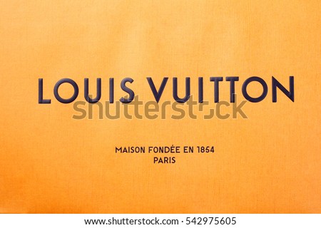 kuala lumpur, malaysia,19th Dec 2016,close up of the logo on the paper bag ,Louis Vuitton is a designer fashion brand known for its leather goods