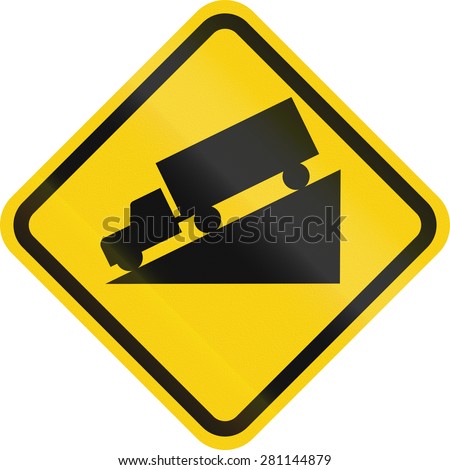 Colombian road warning sign: Hill/steep grade - stock photo