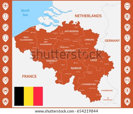 the detailed map of the belgium with regions or states and cities capitals with