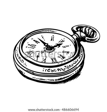 Sketch Ancient Pocket Watch Black White Stock Vector 486606694 ...