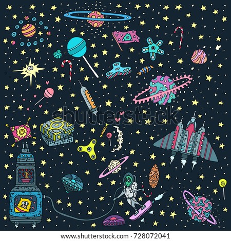 Vector Wallpaper Pattern Aliens Stars Planets Stock Vector