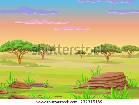Animation landscape of the African savanna.