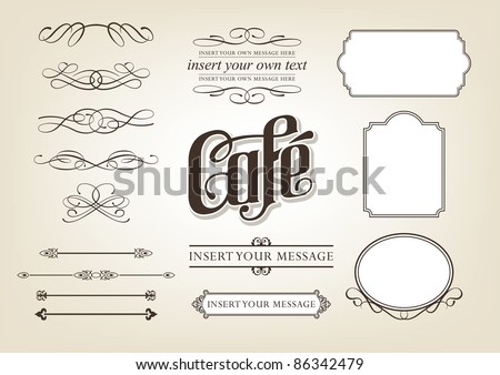 Decorative calligraphic design set - menu, cafe, food vector illustration