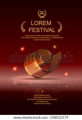Camera film 35 mm roll gold, festival movie poster, Slide films frame, vector illustration