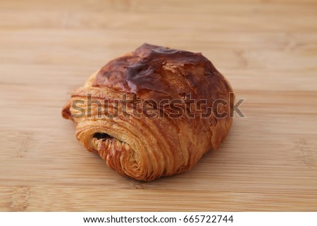 French Bread Pain Au Chocolat Chocolate Croissant On Cutting Board French Bread Pain Au Chocolat Chocolate Croissant On Cutting Board