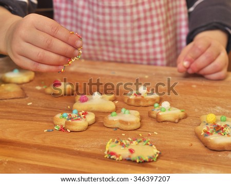 Photo Shows Kids Hand Decorating Butter Stock Photo 346397207