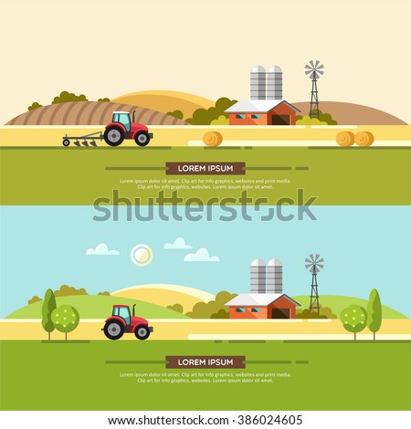 Agriculture and Farming. Agribusiness. Rural landscape. Design elements for info graphic, websites and print media. Vector illustration.