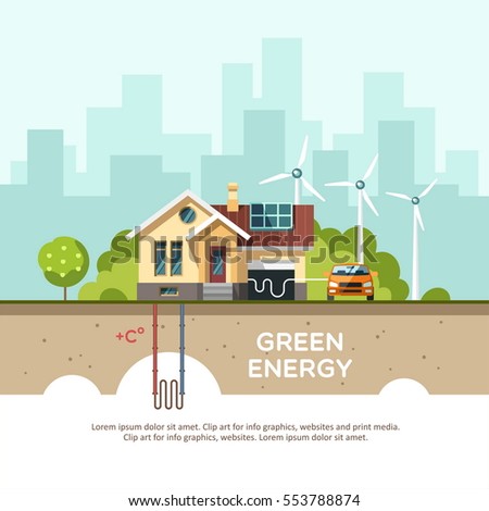 iGreeni Energy iEcoi Friendly Traditional iHousei Stock Vector 