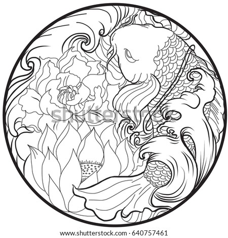 koi vector circle Koi Stock Design Tattoo Vector Asian 640757461 Drawn Hand