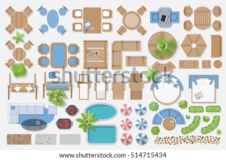 Isolated Vector Illustration Outdoor Furniture For Landscape Design Top View Isolated Vector Illustration Outdoor Furniture For Landscape Design Top View