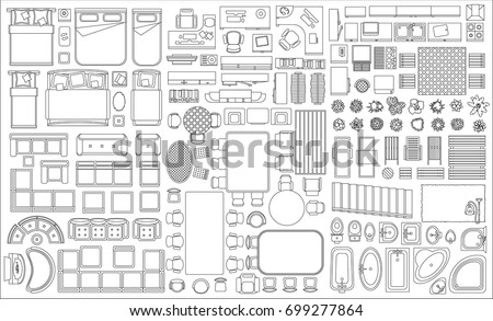 Set Linear Icons Interior Top View Stock Vector 699277864 