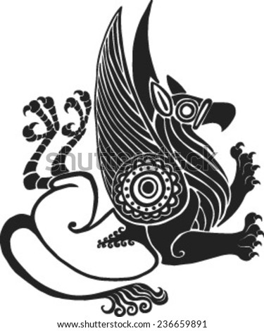 running twisted a griffin in style of Scythian tattoos - stock vector