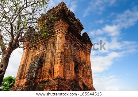 Cham tower on the top of Nhan Mountain, famous place of Tuy Hoa city, Phu Yen province, central Viet Nam