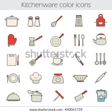Restaurant Kitchenware kitchenware linear icons set kitchen tools stock vector 412644163 Restaurant Kitchenware kitchenware linear icons set kitchen tools stock vector 412644163