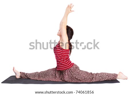 Full Length Portrait Of Beautiful Woman Doing The Yoga Splits Hanumanasana Monkey Pose Full Length Portrait Of Beautiful Woman Doing The Yoga Splits Hanumanasana Monkey Pose