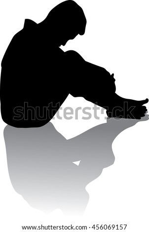Silhouette Very Sad Young Man Sitting Stock Vector 456069157 - Shutterstock