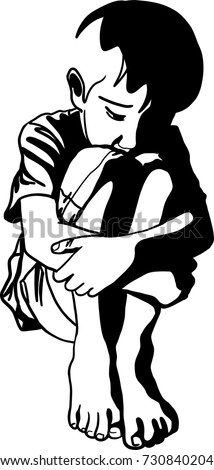 Vector Art Drawing Lonely Sad Child Stock Vector 730840204 - Shutterstock