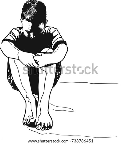 Vector Art Drawing Lonely Sad Child Stock Vector 738786451 - Shutterstock