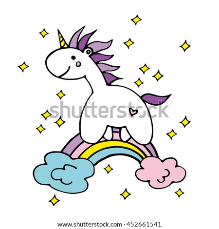 Download Smiling Unicorn Pooping Rainbow On Sky Stock Vector ...