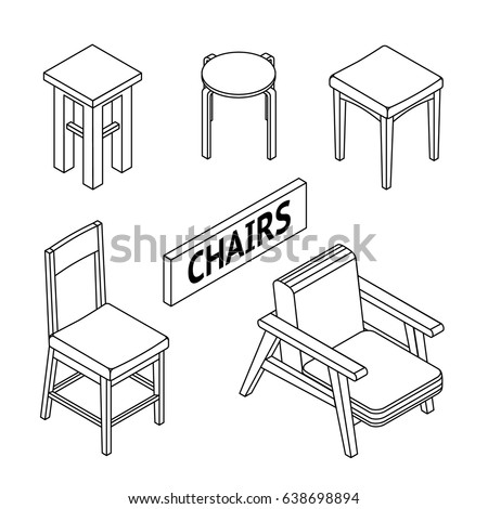 3d Line Drawn Isometric Chairs White Stock Vector 638698894 - Shutterstock