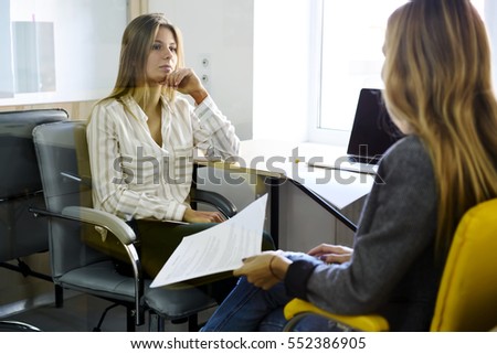 female recruiter manager making interview with young international student on graphic designer occupation asking questions and - International Student Recruiter female recruiter manager making interview with young international student on graphic designer occupation asking questions and - International Student Recruiter