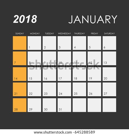 Template of calendar for January 2018