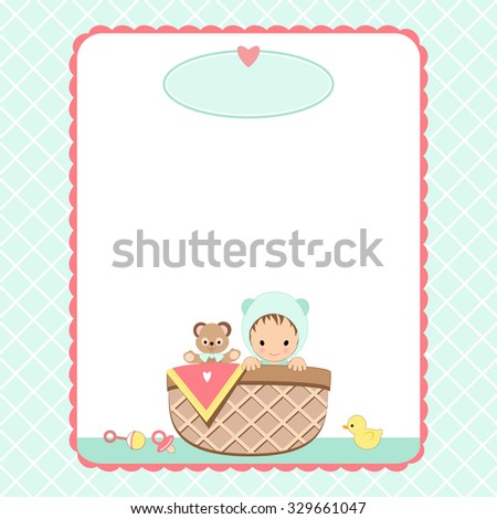 Baby Shower Invitation Background Baby Basket Stock Vector