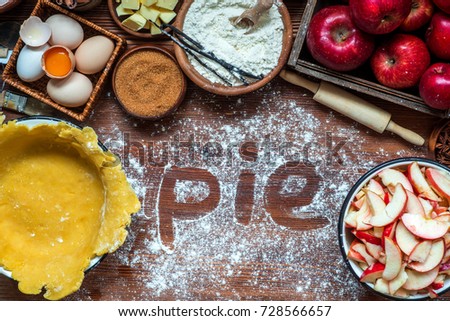 Making Rustic American Style Apple Pie Top View On Table With Making Rustic American Style Apple Pie Top View On Table With