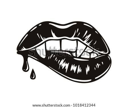 Vampires Mouth Fangs Drops Blood Sexy Stock Vector 1018412344 ...