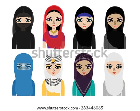 Muslim Female Headgear Traditional Hijab Collection Stock Vector ...