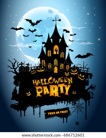 halloween poster night background with creepy castle and pumpkins illustration greeting card halloween - Halloween Night Party halloween poster night background with creepy castle and pumpkins illustration greeting card halloween - Halloween Night Party