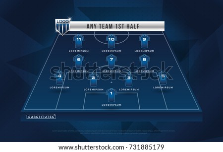 football league or world tournament broadcast substitues graphic template design, football substitues broadcast graphic for soccer starting lineup squad blue color