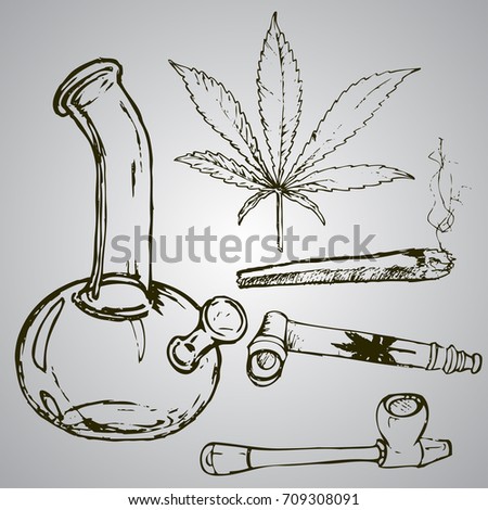 Set Devices Smoking Weed Weed Leaf Stock Vector 709308091 - Shutterstock