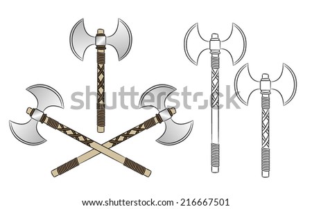 Stock Images similar to ID 89643271 - dragons and axe. stencil....