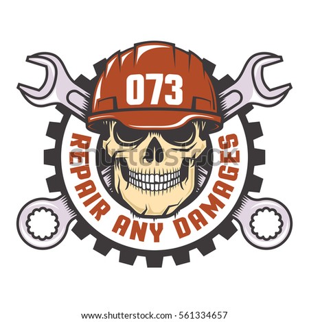 Skull Red Helmet Crossed Wrenches Workshop Stock Vector 561334657 ...