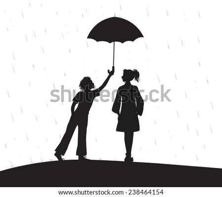 Umbrella Rain Girl And Boy