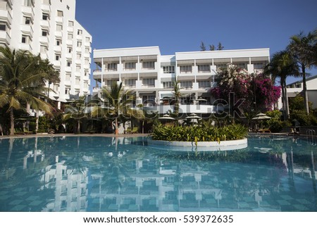 NINH THUAN,VIETNAM -AUGUST 19, 2016:Swimming pool of Saigon Ninh Chu Resort on Phan Rang Beach,, Ninh Thuan, Vietnam