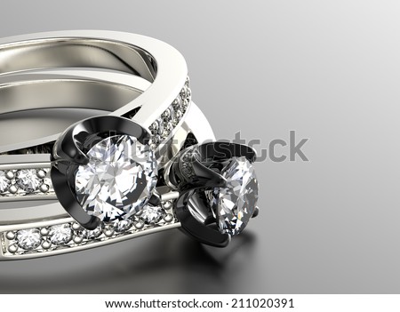 Golden Engagement Ring with Diamond. Jewelry background