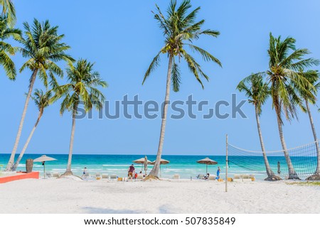 Phu Quoc Island, Kien Giang, Vietnam 11 March 2016: beautiful lanscapes of beach in a home stay in SAO Beach in Phu Quoc Island, foreign tourist