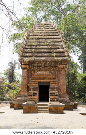 Side view of the only Cham Tower in jungle in Central Highlands of Vietnam, Yang Prong Tower is situated in Ea Sup District, 100km away from Buon Ma Thuot