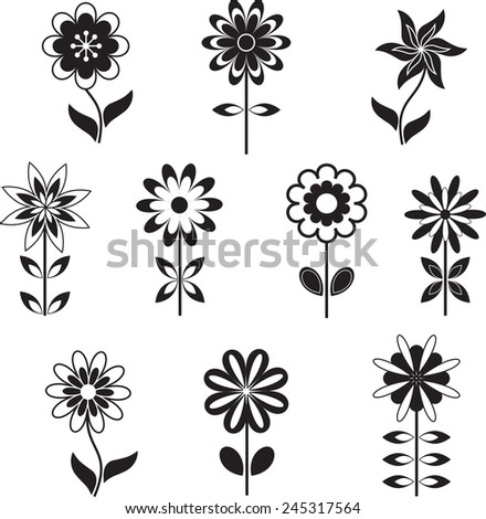 Isolated Black White Flower Vectors Flower Stock Vector 245317564