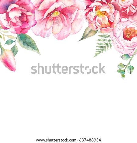 stock photo watercolor frame design with peonies and leaves hand painted floral background with floral 637488934